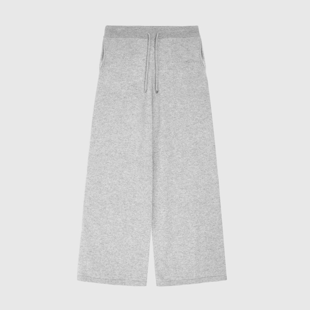 Light gray heathered wide-leg sweatpants with an elastic waistband and matching drawstring, shown flat against a white background.