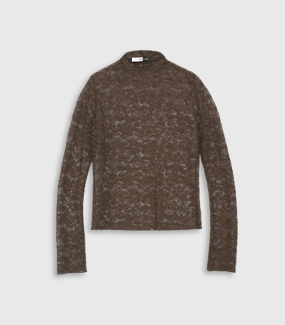 Orla Turkish Coffee Lace Polo Neck Top