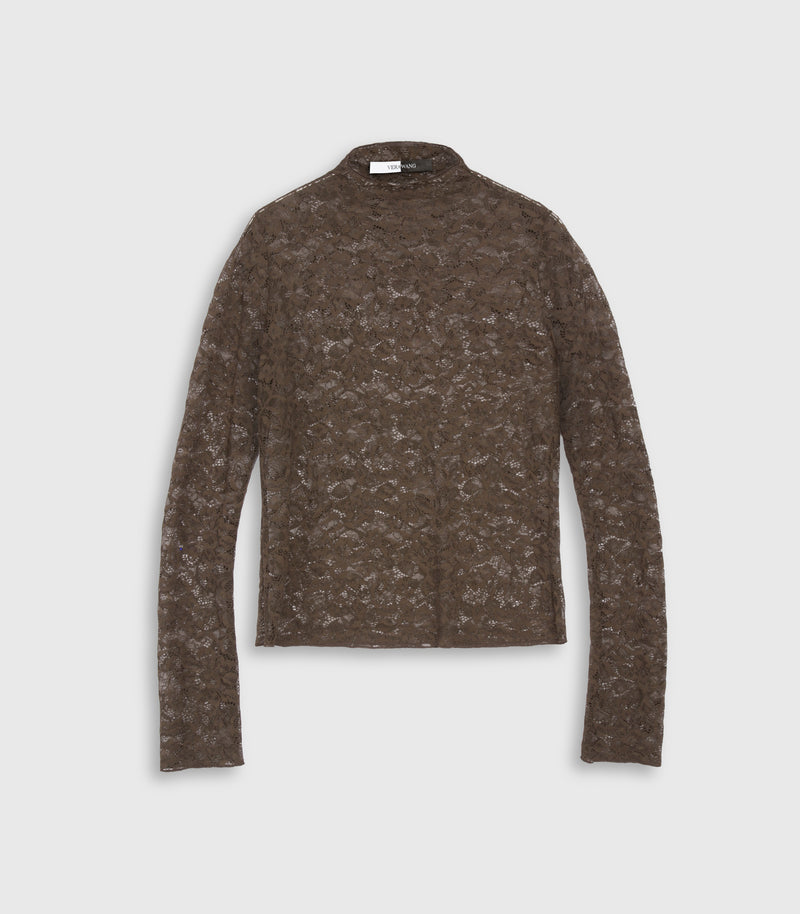 Orla Turkish Coffee Lace Polo Neck Top