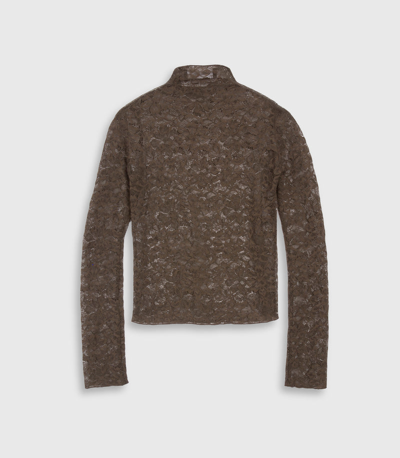 Orla Turkish Coffee Lace Polo Neck Top
