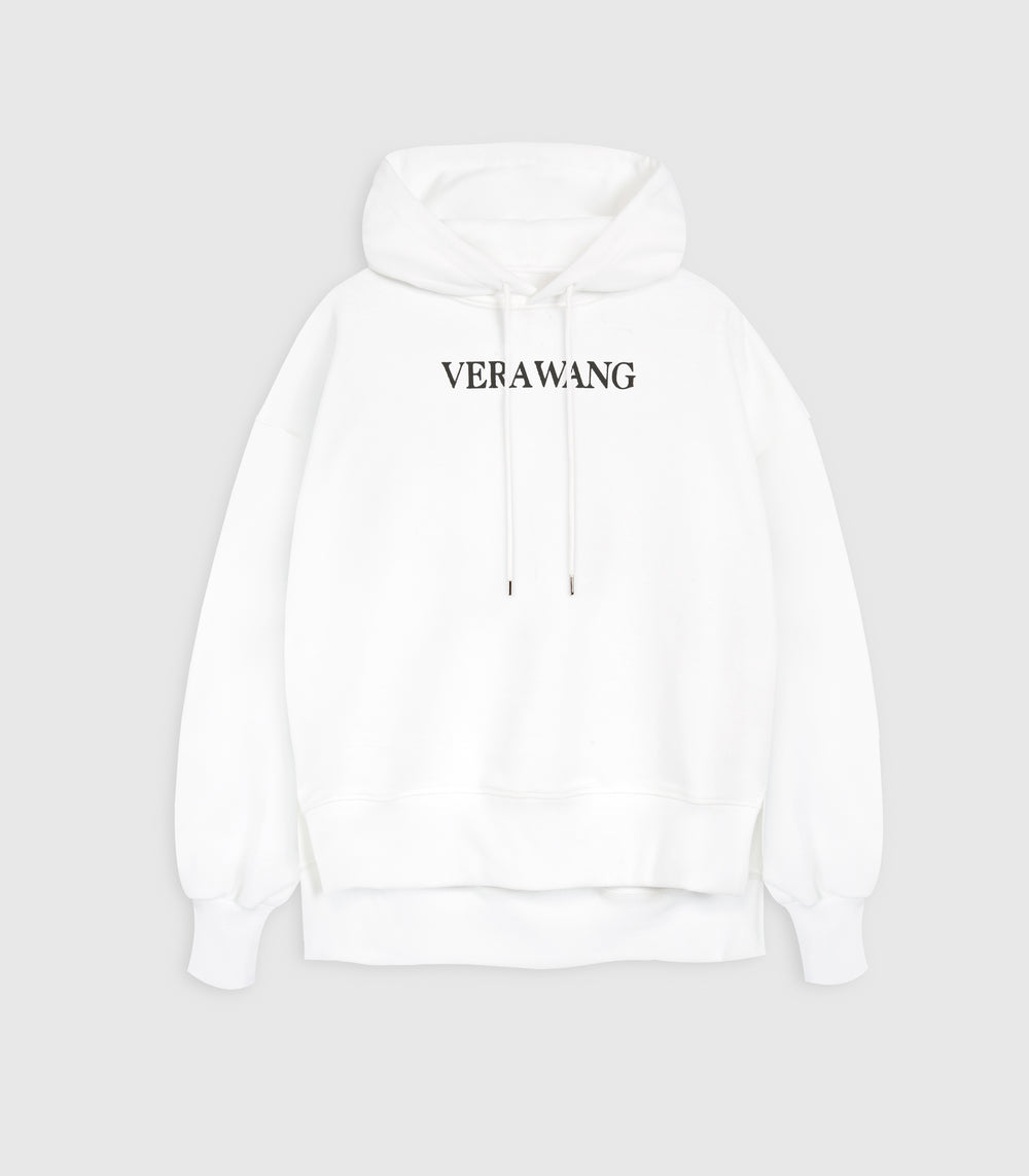 A white pullover hoodie with 'VERAWANG' printed in black capital letters across the chest, displayed on a light gray background.