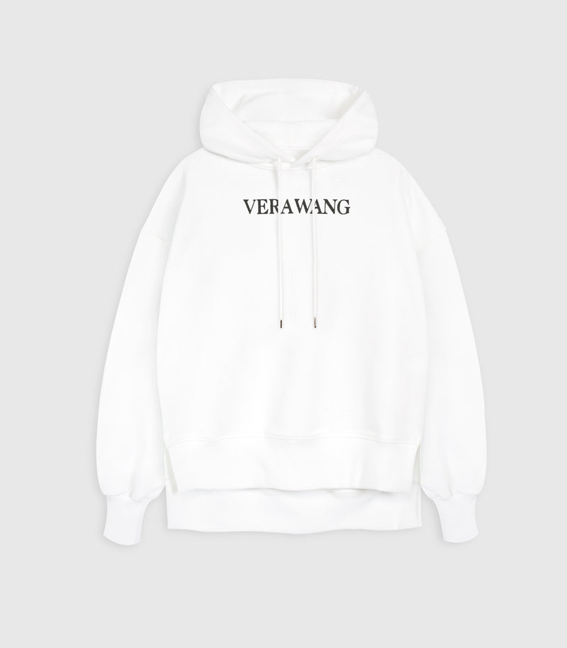A white pullover hoodie with 'VERAWANG' printed in black capital letters across the chest, displayed on a light gray background.