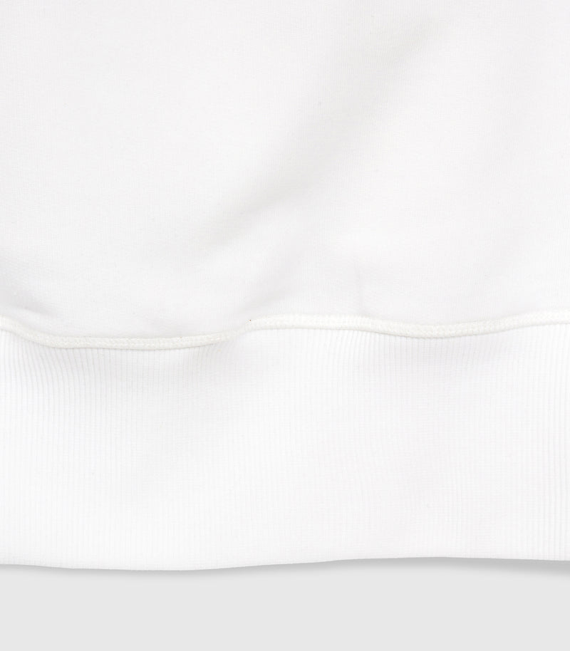 Close-up of a white ribbed knit fabric cuff with a fine horizontal ribbed band and a slightly textured knit body.