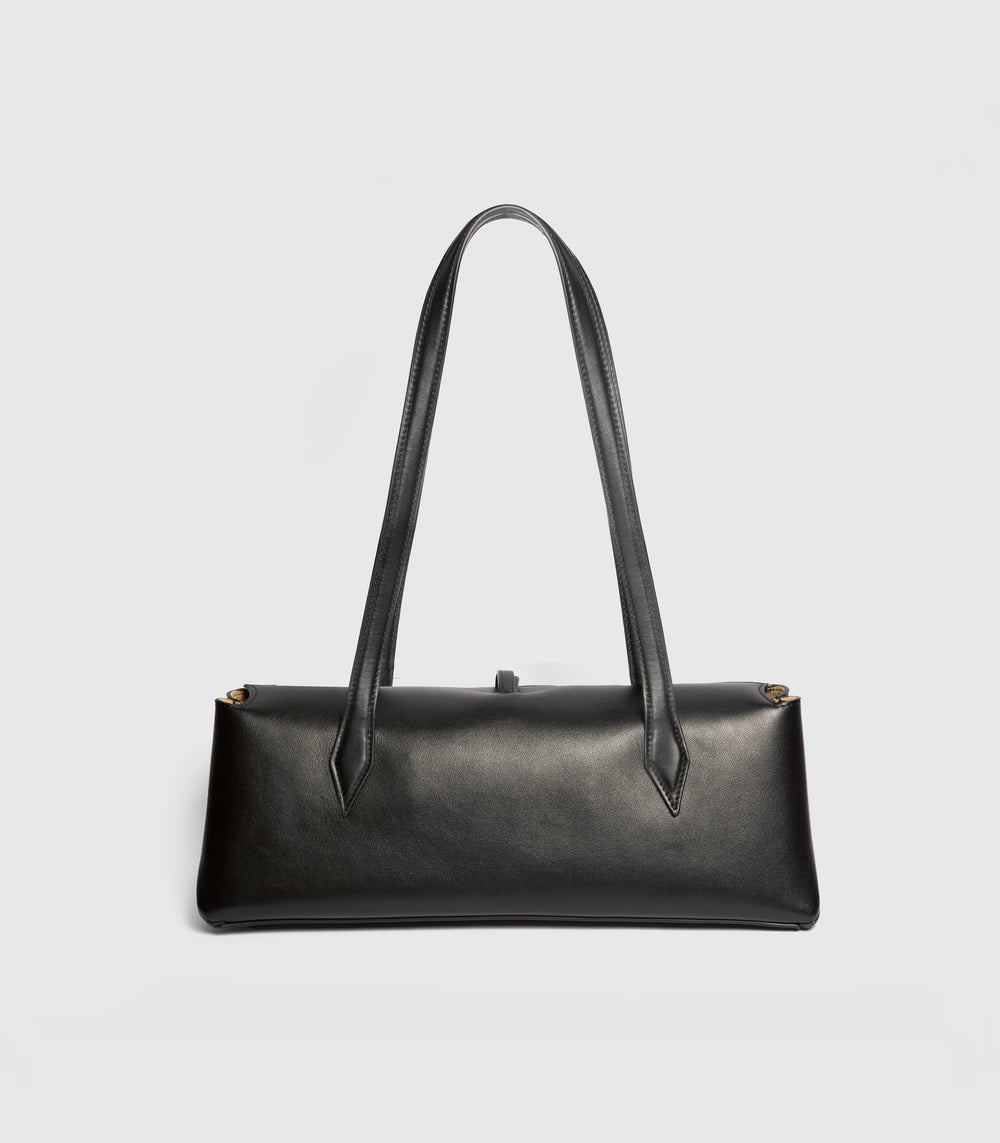 East West Black Italian Leather Shoulder Bag