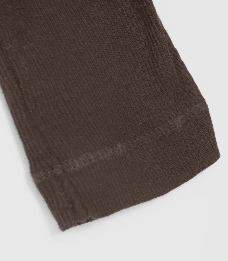 Displays the Sheer Turkish Coffee 'Vera Wang' branded Long Sleeve Top featuring the close up on the sleeve details 