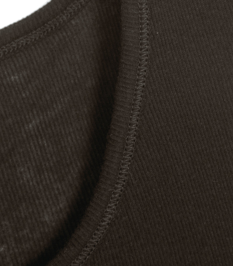 Displays the Tessa Turkish Coffee 'Vera Wang' branded Tank Top featuring close up on the details 