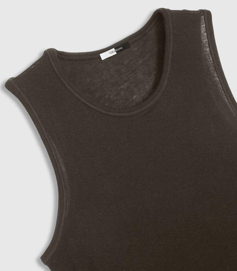 Displays the Tessa Turkish Coffee 'Vera Wang' branded Tank Top