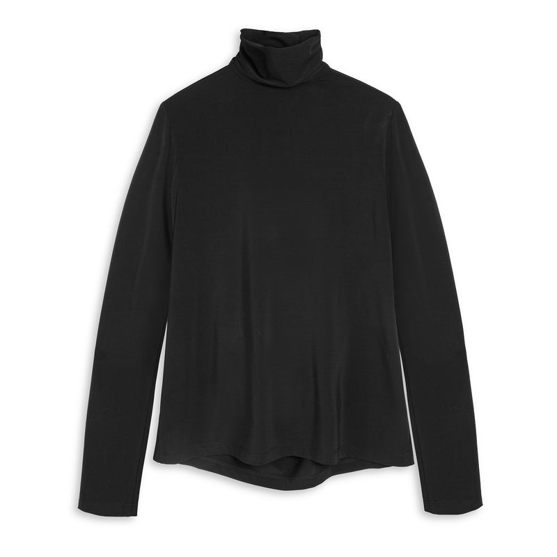 Black Vera Wang turtleneck sweater on a white background