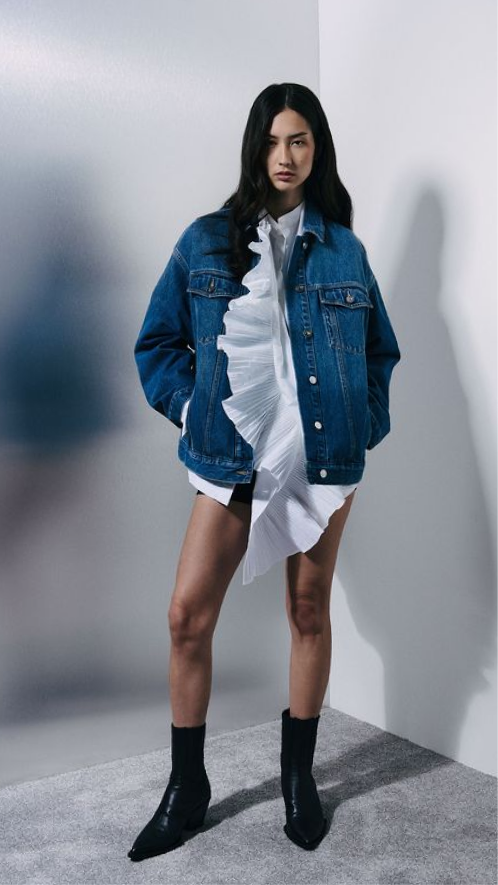 Longline Mid Wash Denim Jacket